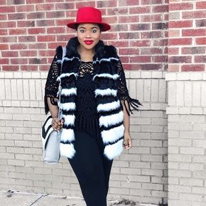 Black and white faux fur vest